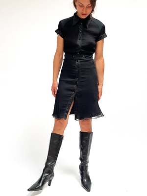 catherine malandrino leather dress Silk Shirtdress - Black Web Collection: Metallic