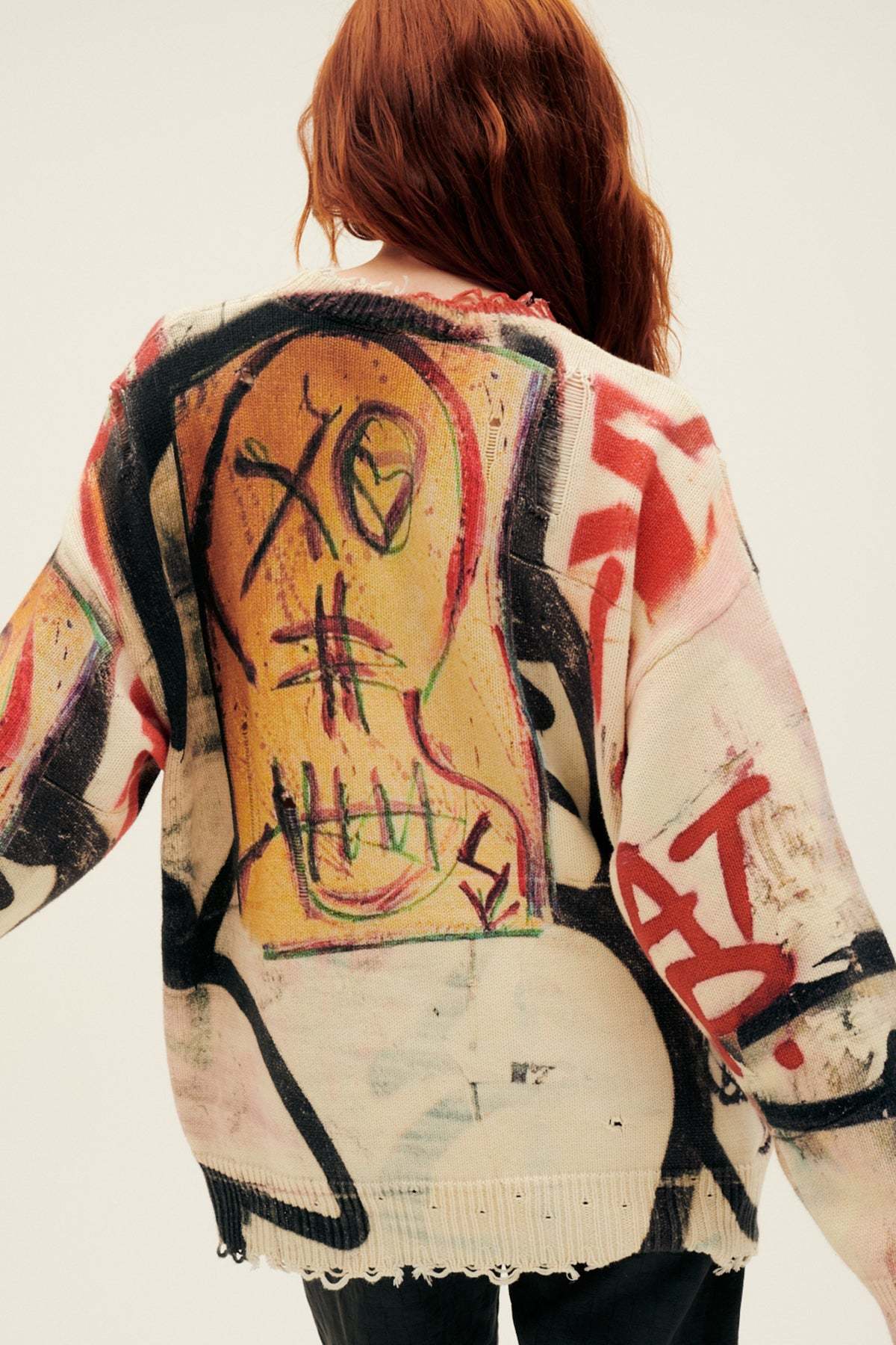 Oversized Graffiti-Print Knitted Sweater - Purple main image 1