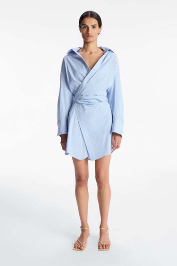 A.L.C. Madison Wrap Dress - Chelsea Blue/White | Garmentory