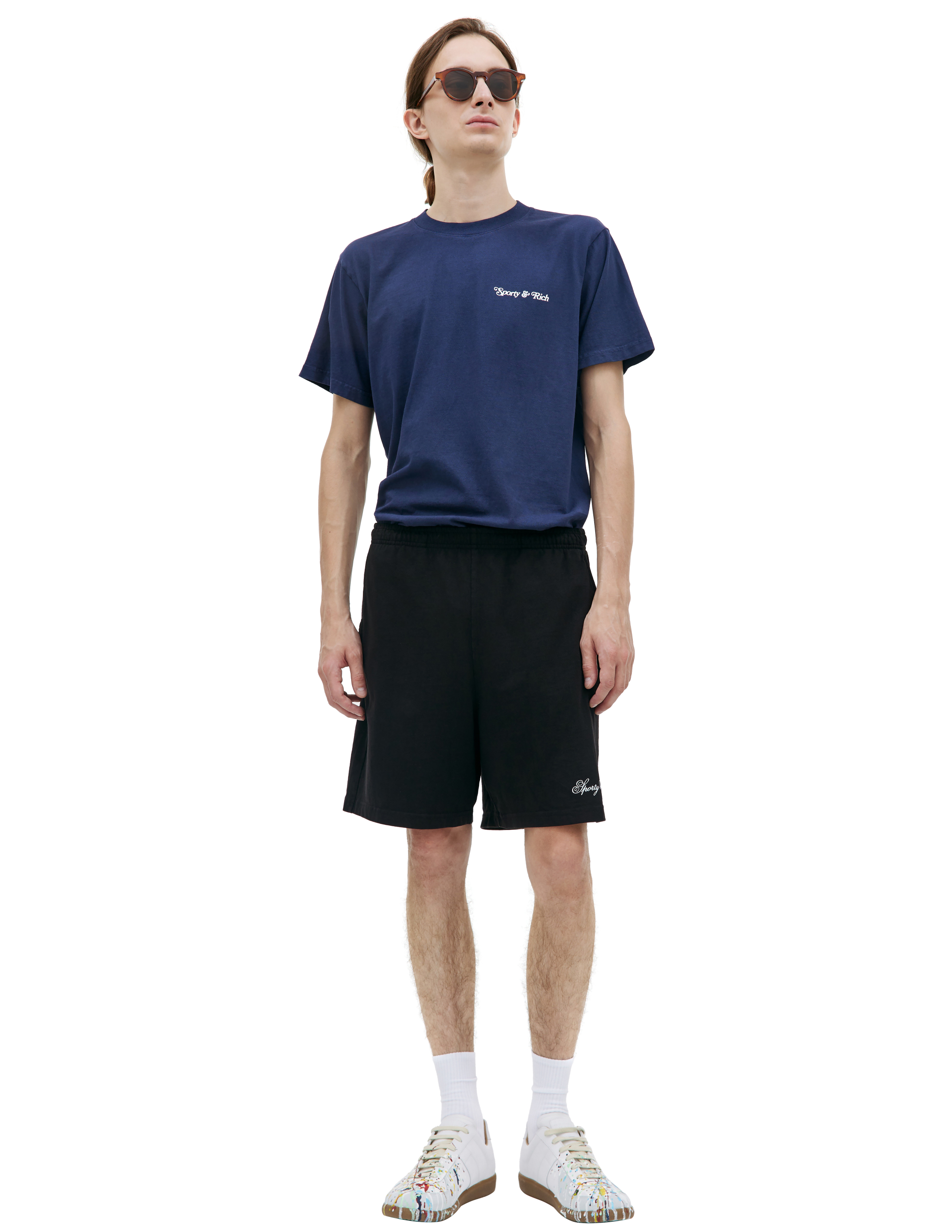 ショートパンツ Sporty & Rich Unisex CURSIVE Shorts SH853BK Sporty & Rich Cursive Logo Unisex Gym Shorts Black SH853BK