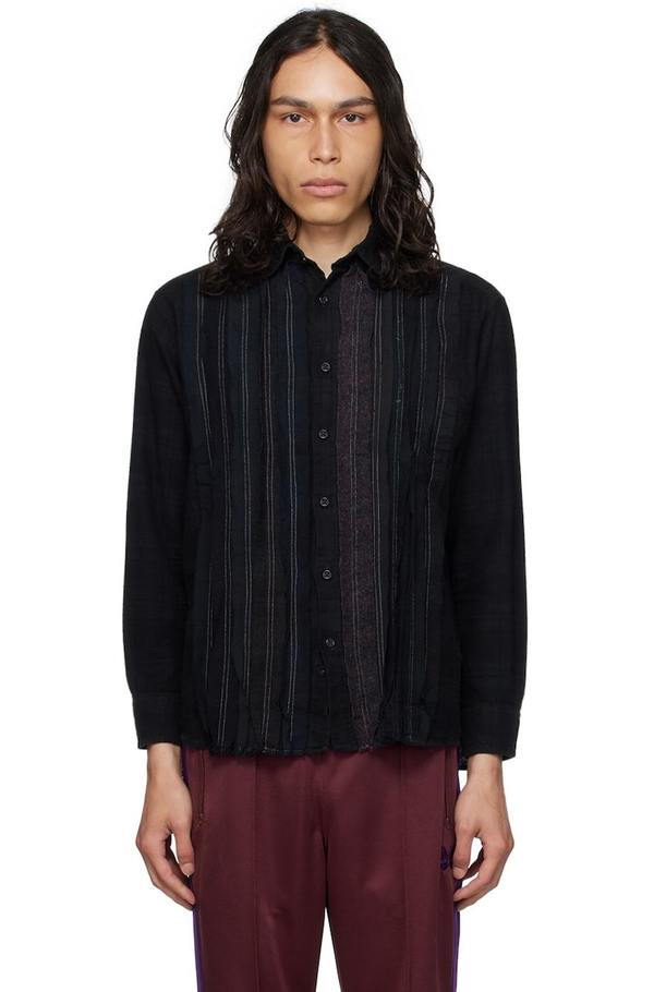 (売約済)SINGLEOUT/BACK RIBBON STRIPE SHIRTS OROMEN | Blue Ribbon Striped Shirt | 100% Cotton Woven Texture