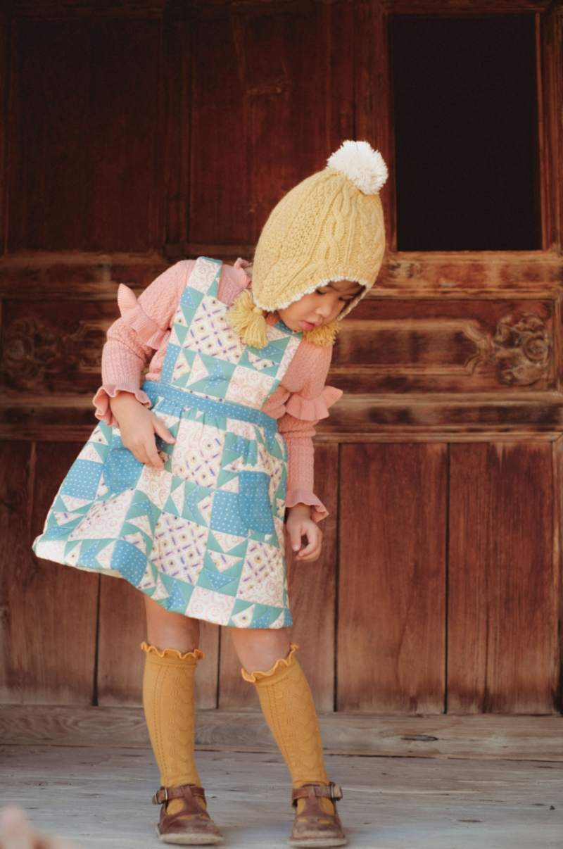Kids Louise Misha Mira Pinafore Dress - Stone Patchwork