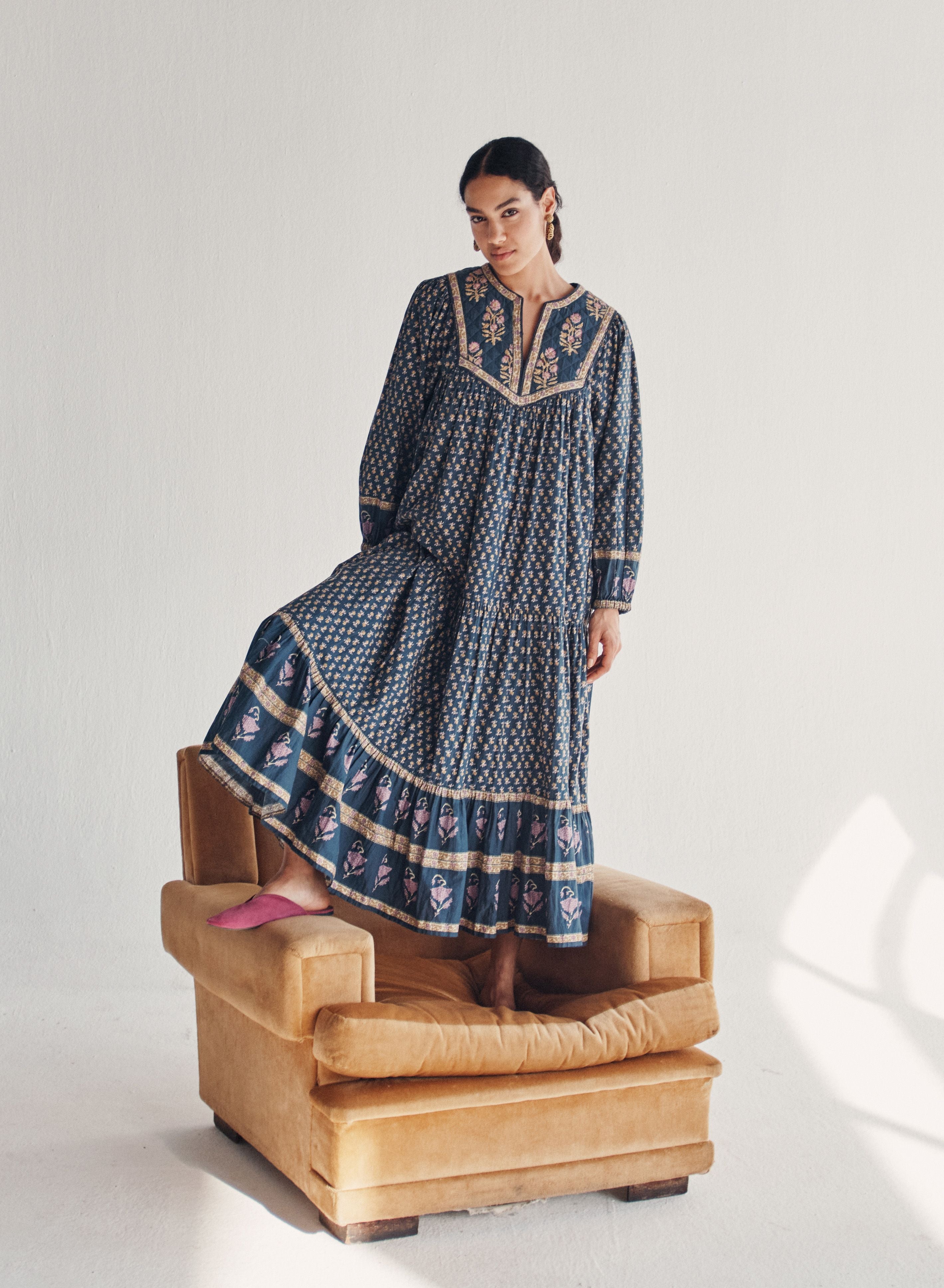 Louise Misha Peasant Dress - Blue Meadow | Garmentory