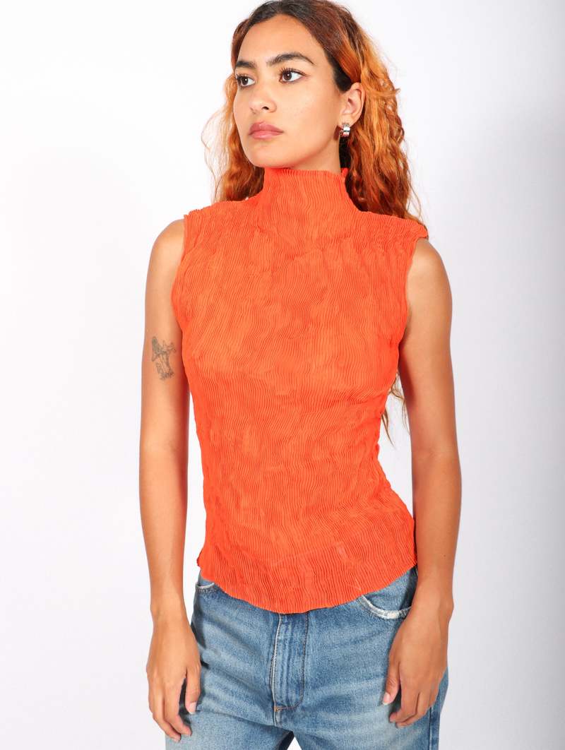 Issey Miyake Chiffon Twist Top - Orange | Garmentory