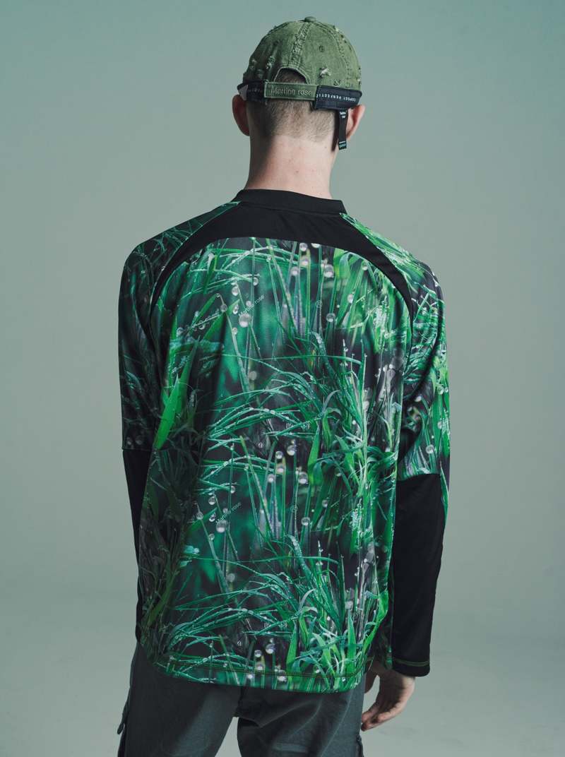 【MARTINE ROSE】PANELLED FOOTBALL TOP GRASS PRINT/BLACK Martine Rose Women's Panelled Football Top in Grass Print