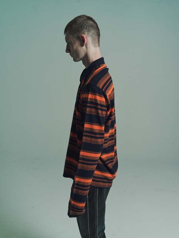 Martine Rose Long Sleeve Pulled Neck Polo - Orange/Navy Stripe
