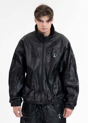 Doublet WRINKLE LEATHER TRACK JACKET - BLACK | Garmentory