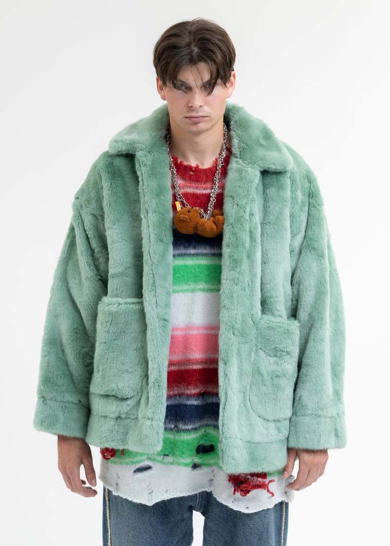 Doublet BLUE AND PAINTED FUR JACKET - BEAR | Garmentory