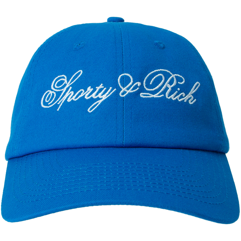 キャップ SPORTY & RICH CURSIVE LOGO HAT BLUE SPORTY & RICH Cursive logo cap - Blue | Garmentory