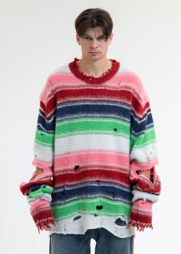 【doublet】STRIPE OVERSIZE PULLOVER 23aw Doublet OVERSIZE PULLOVER - MULTI STRIPE | Garmentory
