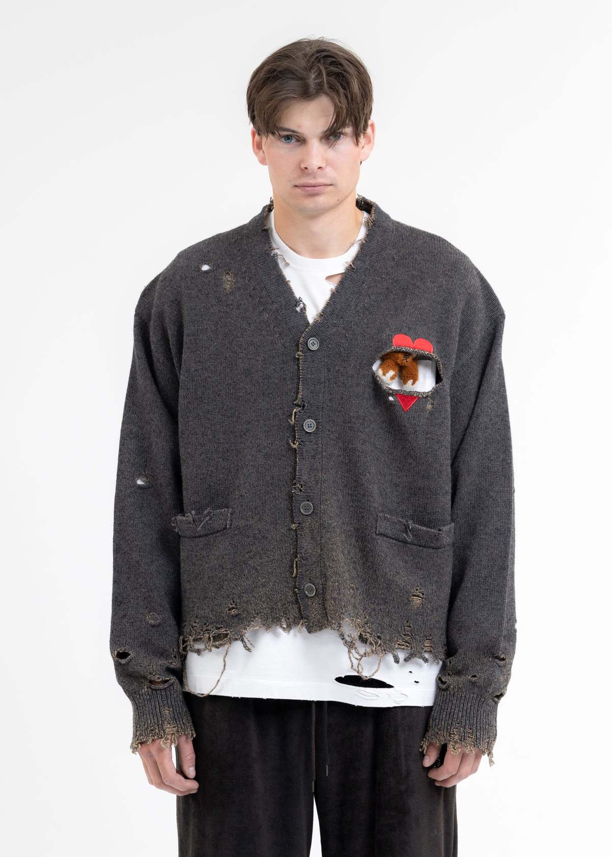 Doublet TOP BROKEN HEART CARDIGAN - GREY | Garmentory