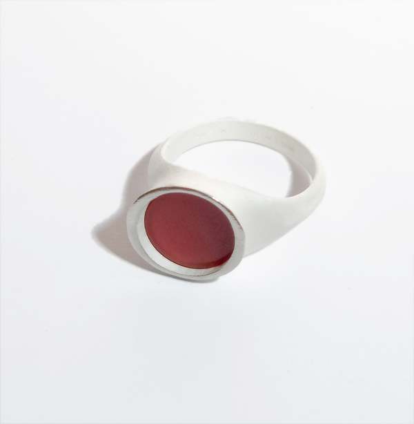 MATTER MATTERS  Sterling Agate Lake Round Ring - Silver Red 