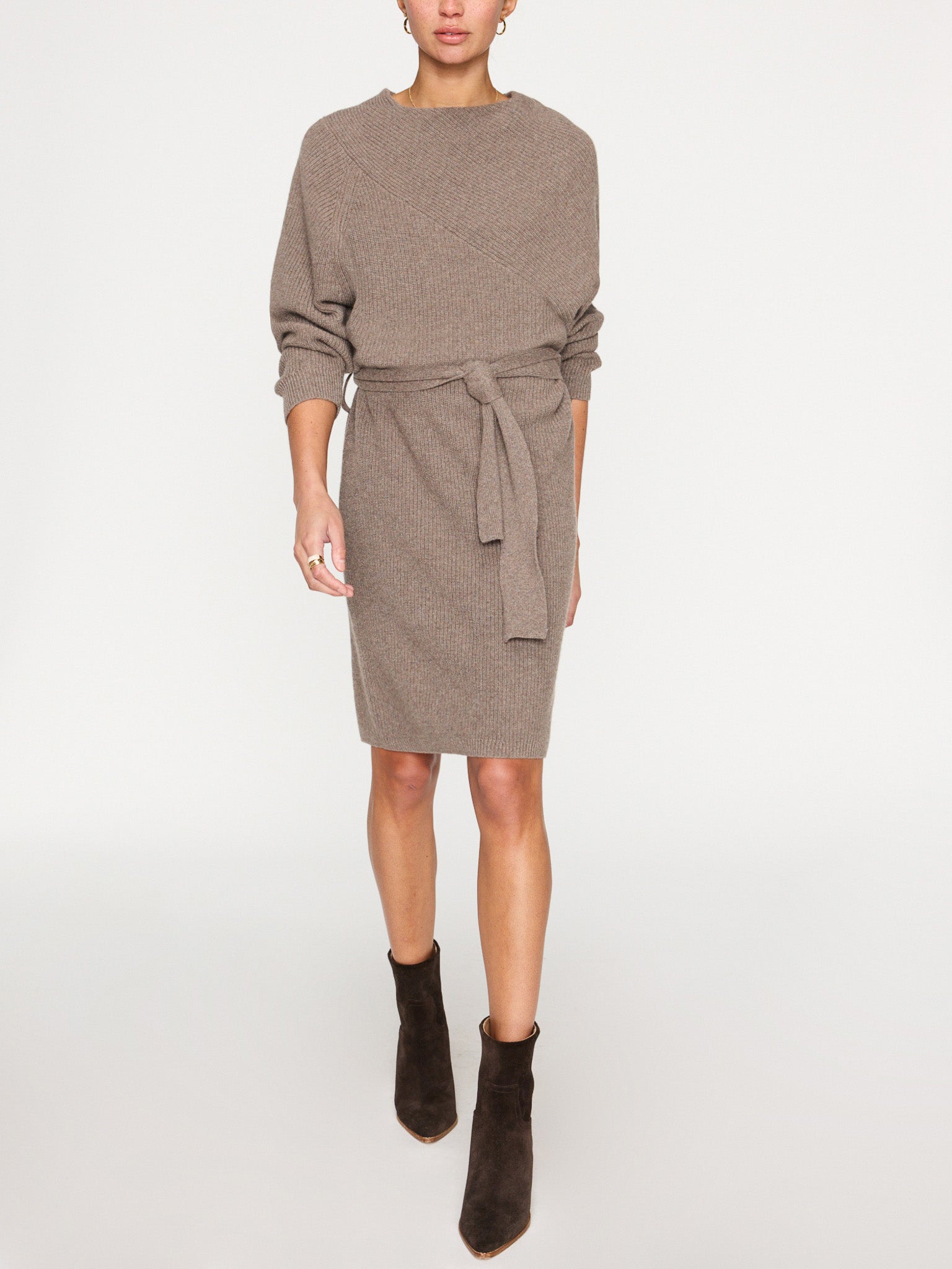 open back cable knit dress Le Lis Female Cable Knit Sweater Dress, Beige Size L main image 1