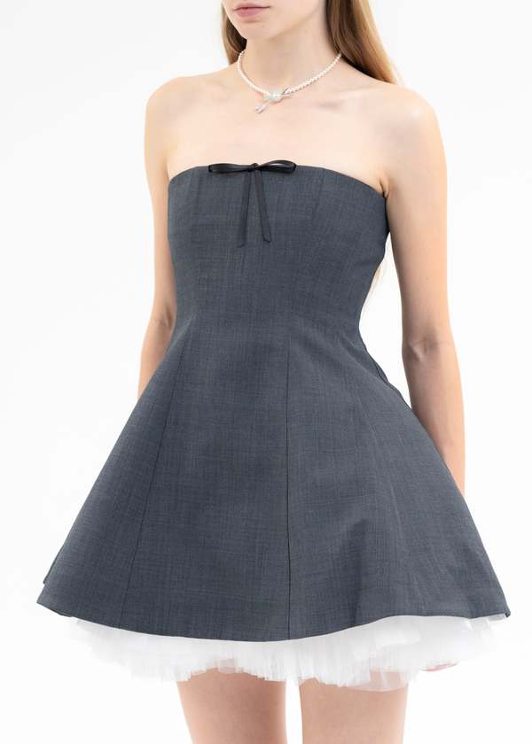 Shushu/Tong Two Piece Strapless Puffy Dress - Grey | Garmentory