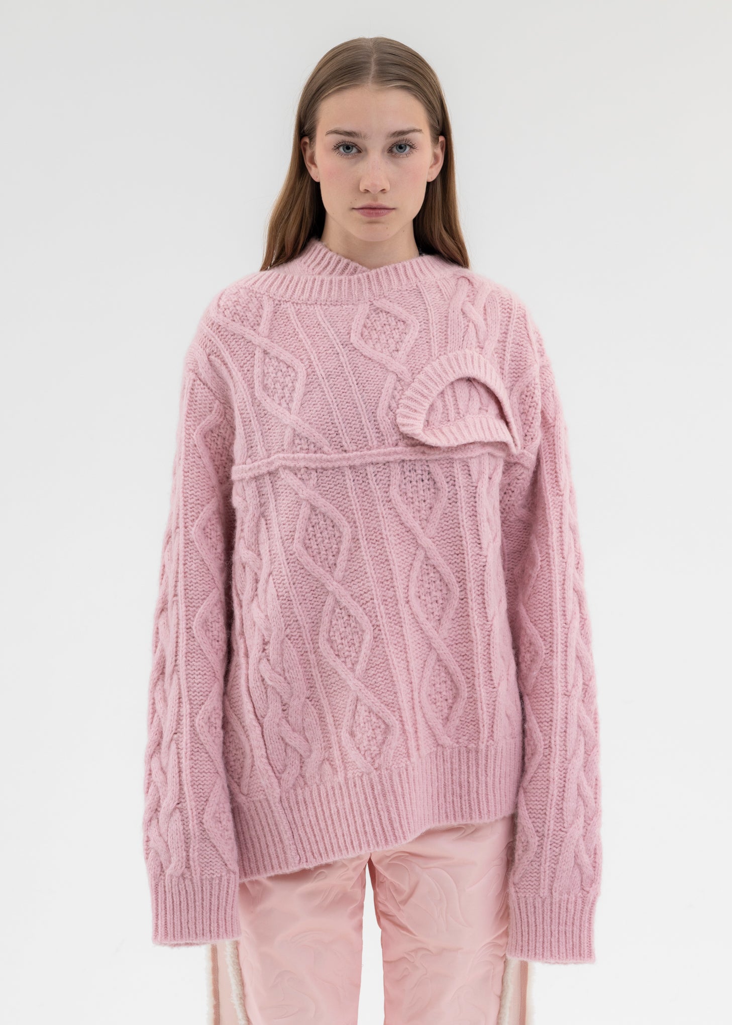 Feng Chen Wang DOUBLE-COLLAR CABLE KNIT JUMPER - PINK | Garmentory