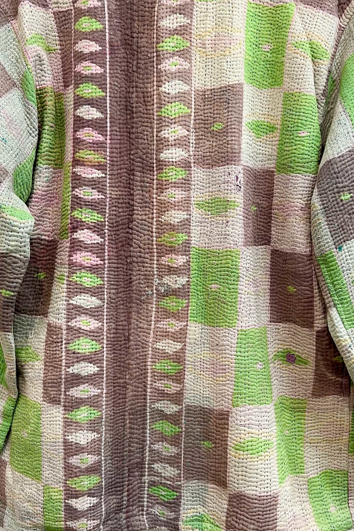 The Canyon Vintage Kantha Jacket Check Lime Garmentory