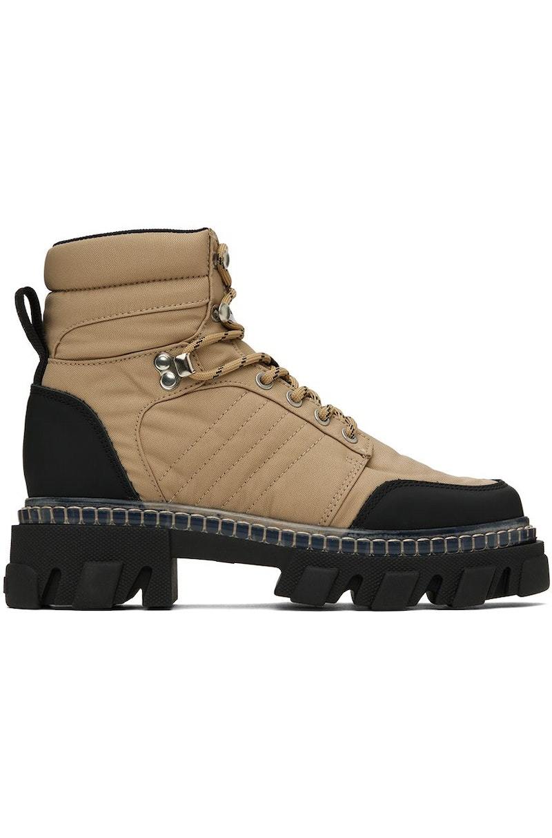 ミドルブーツ GANNI Women Boots S2372017 Beige Bronze Gold Metallic Mid Shaft Embroidered Western Boots
