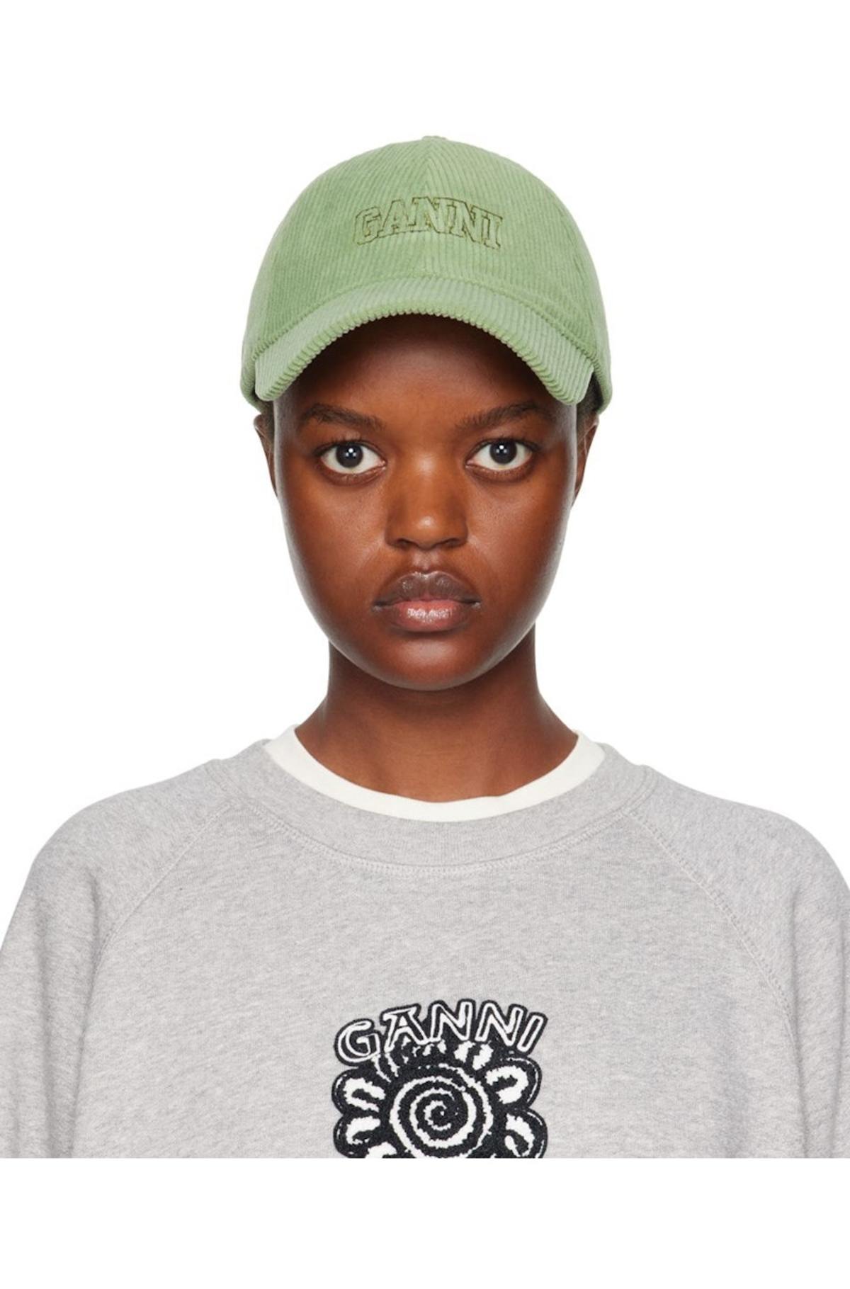 Ganni Green Embroidered Cap - Olive Drab | Garmentory