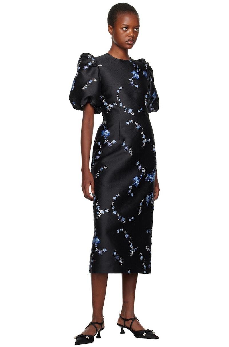 Ganni Jacquard Midi Dress - Black | Garmentory