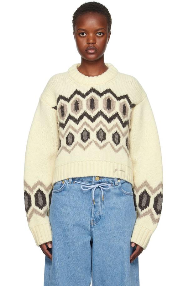 Ganni Off-White Cropped Sweater - Egret | Garmentory