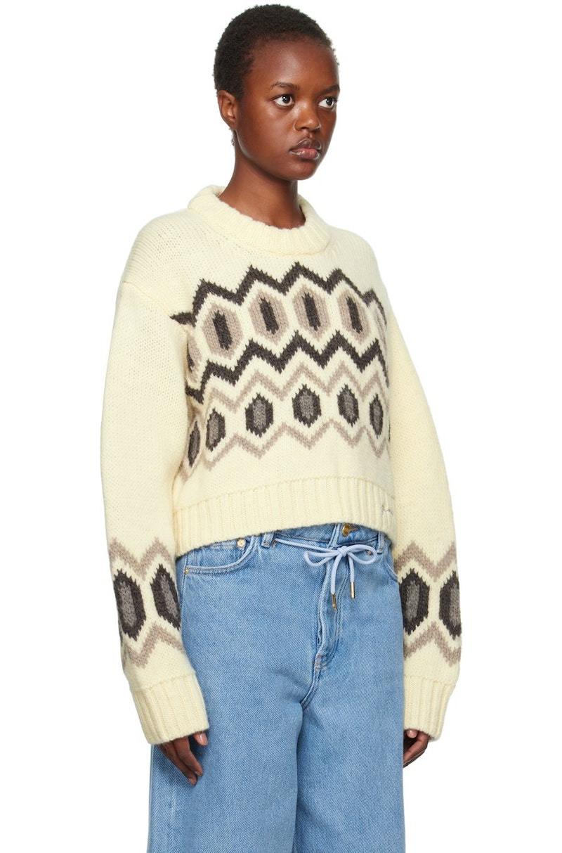 Ganni Off-White Cropped Sweater - Egret | Garmentory