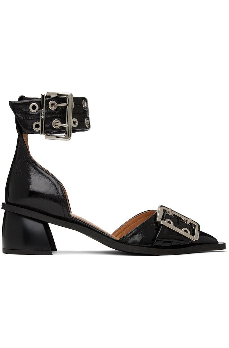 Ganni Chunky Buckle Heels - Black | Garmentory