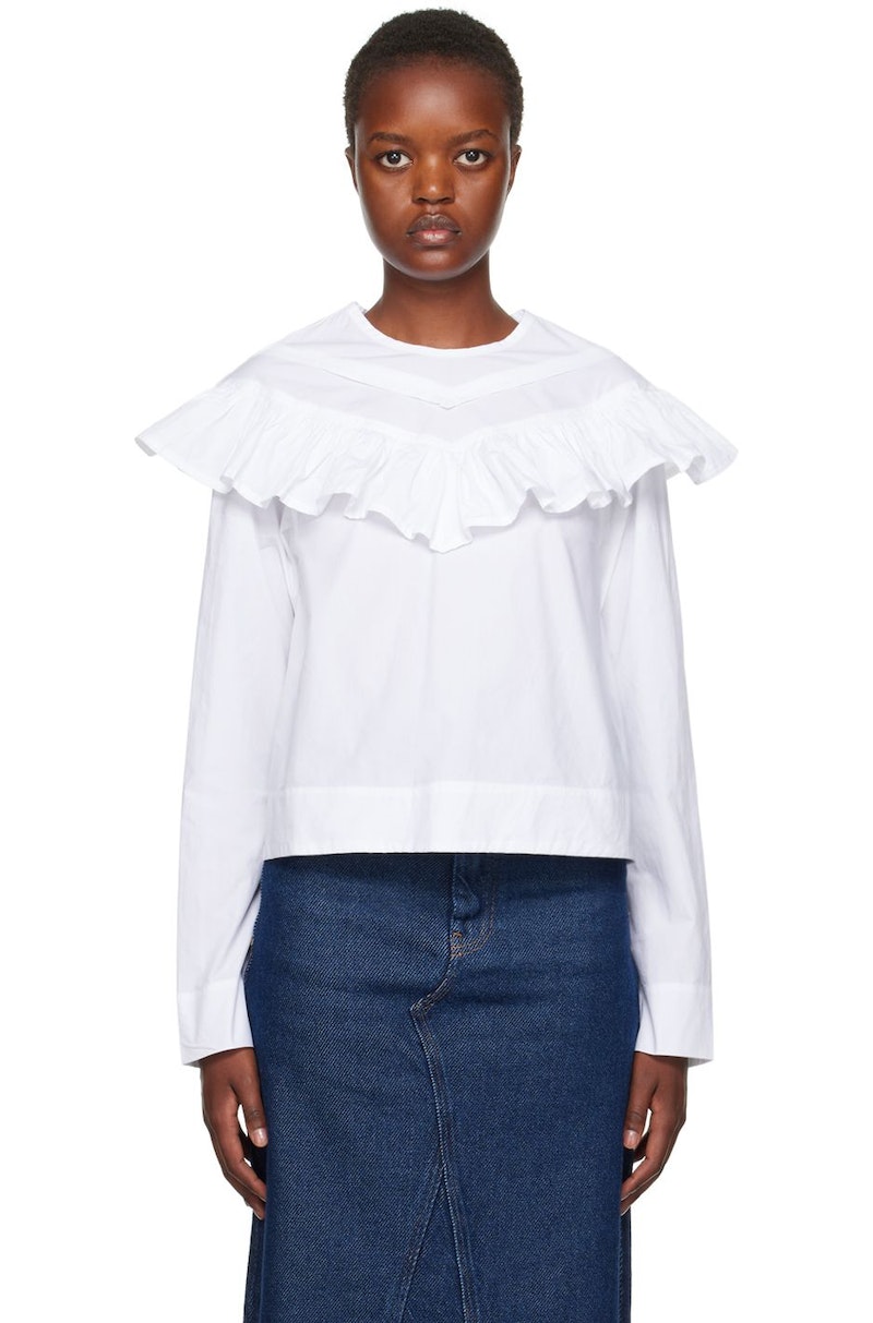 white frill sleeve blouse