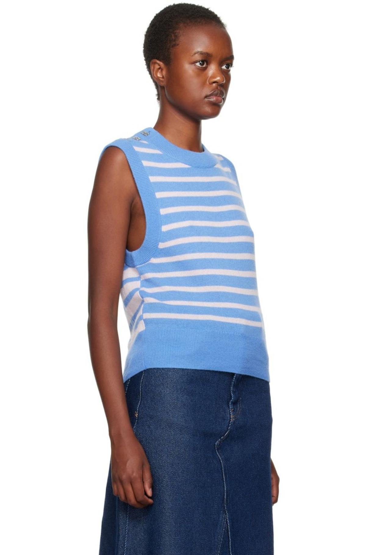 Ganni Striped Vest - Blue | Garmentory