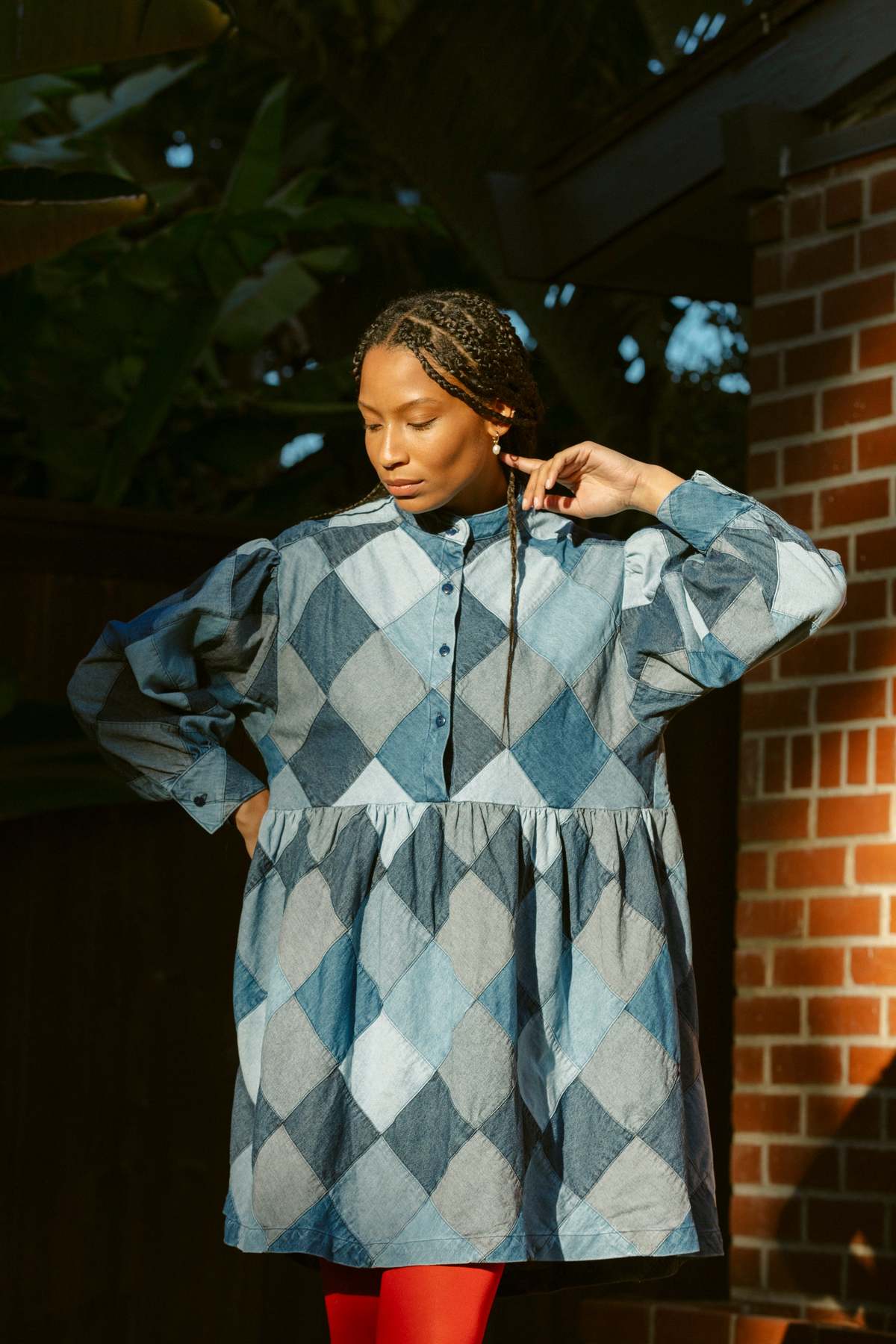 Carleen Puff Sleeve Dress - Denim Patchwork | Garmentory Carleen Puff Sleeve Dress - Denim Patchwork | Garmentory