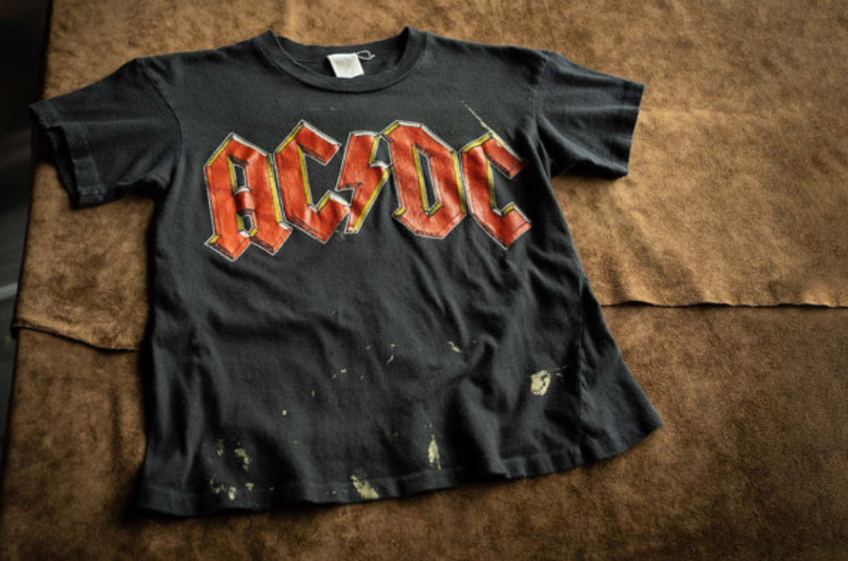 Madeworn AC/DC Back In Splatter Crop - Coal | Garmentory