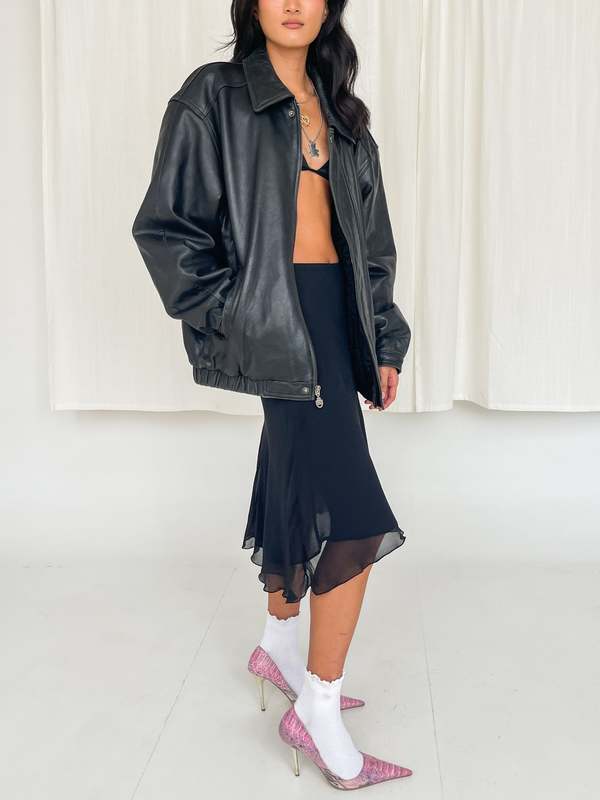 Distressed Leather Bomber Jacket - Black | Garmentory