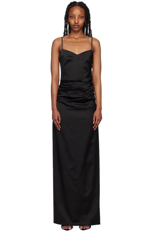 chinese dress ladies Holly Black Satin Cowl Maxi Dress