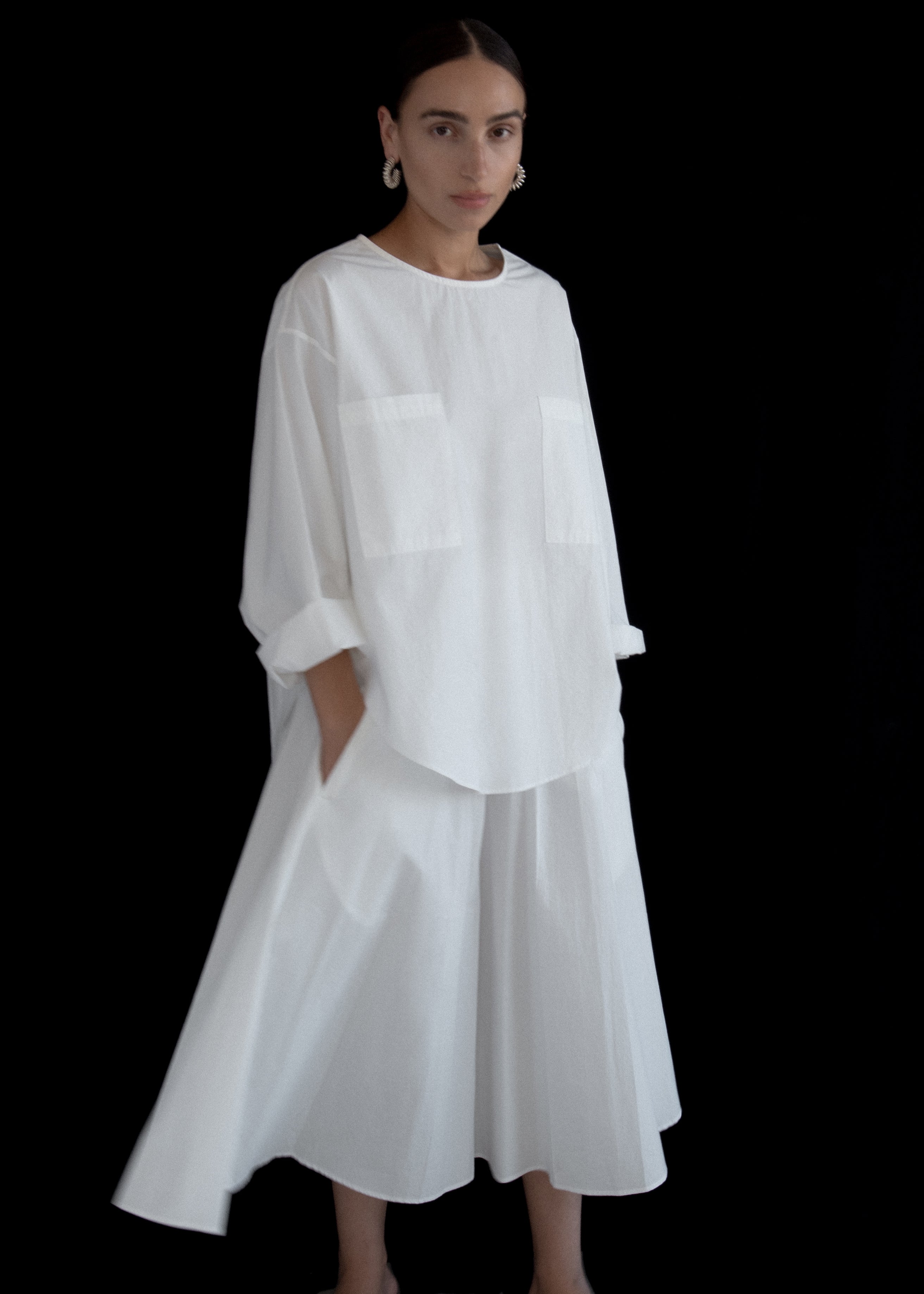 PALE FRAME WHITE WOVEN CIRCLE SKIRT
