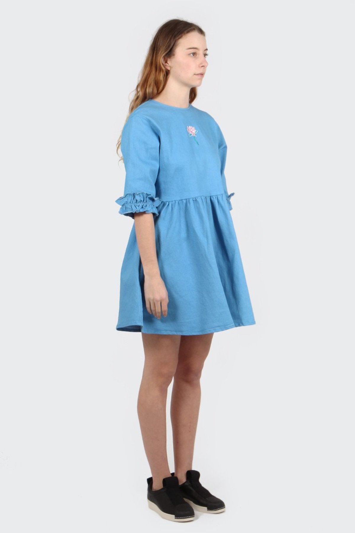 lazy oaf denim dress Lazy Oaf Tiny Rose Denim Dress