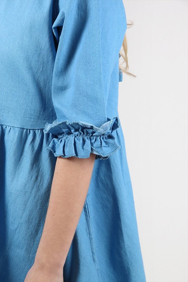 lazy oaf denim dress Lazy Oaf X Hello Kitty Women Pinny Dress Blue (Denim)