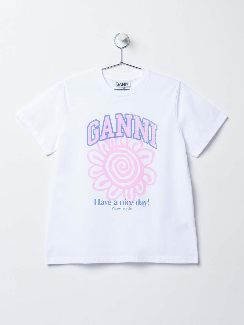 Ganni Basic Jersey Flower Relaxed T-shirt | Garmentory