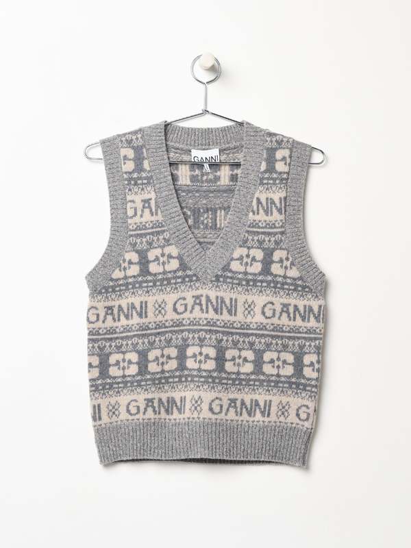 Ganni Logo Wool Mix Vest Garmentory