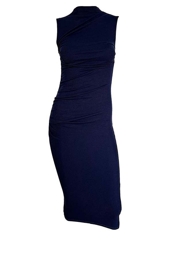 Enza Costa Silk Knit Sleeveless Twist Midi - Navy on Garmentory