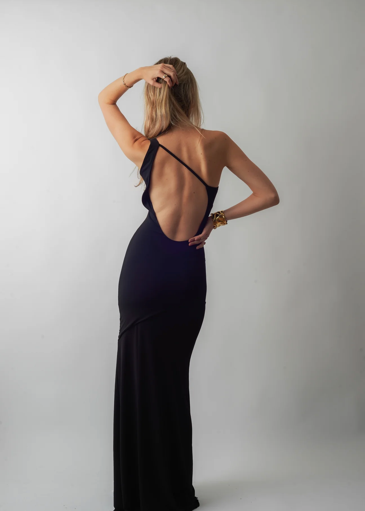 Holland Designs Palma One Shoulder Maxi Dress with Open Back - Black |  Garmentory