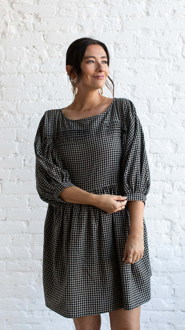 By Together Pippa Baby Doll Dress Taupe/Black on Garmentory