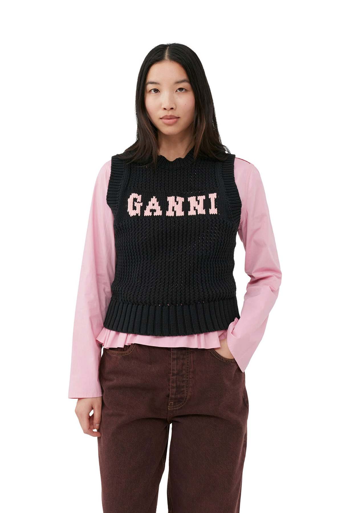 【送料&関税込】Ganni Woolen Vest Ganni Graphic Wool Handknit Vest | Saks Fifth Avenue