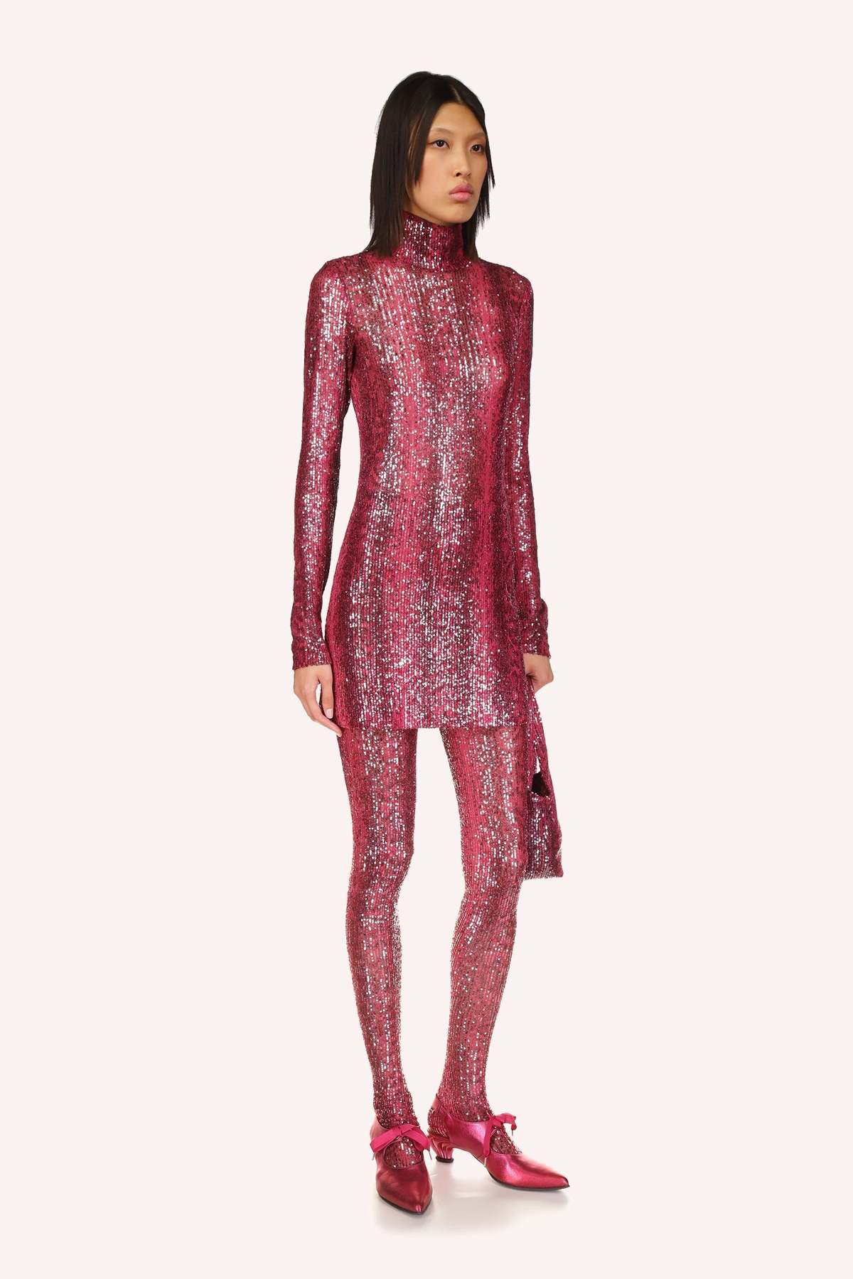 red turtleneck sequin dress Anna Sui Snakeskin Sequin Turtleneck Dress - Ruby Multi