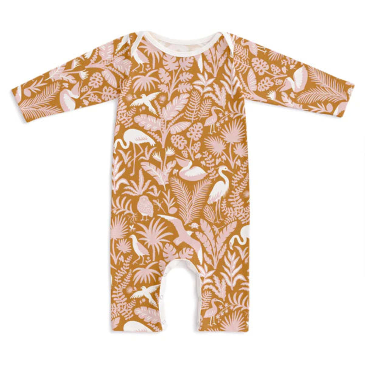 Kids Winter Water Factory Long-Sleeve Romper - Tropical Birds Gold 