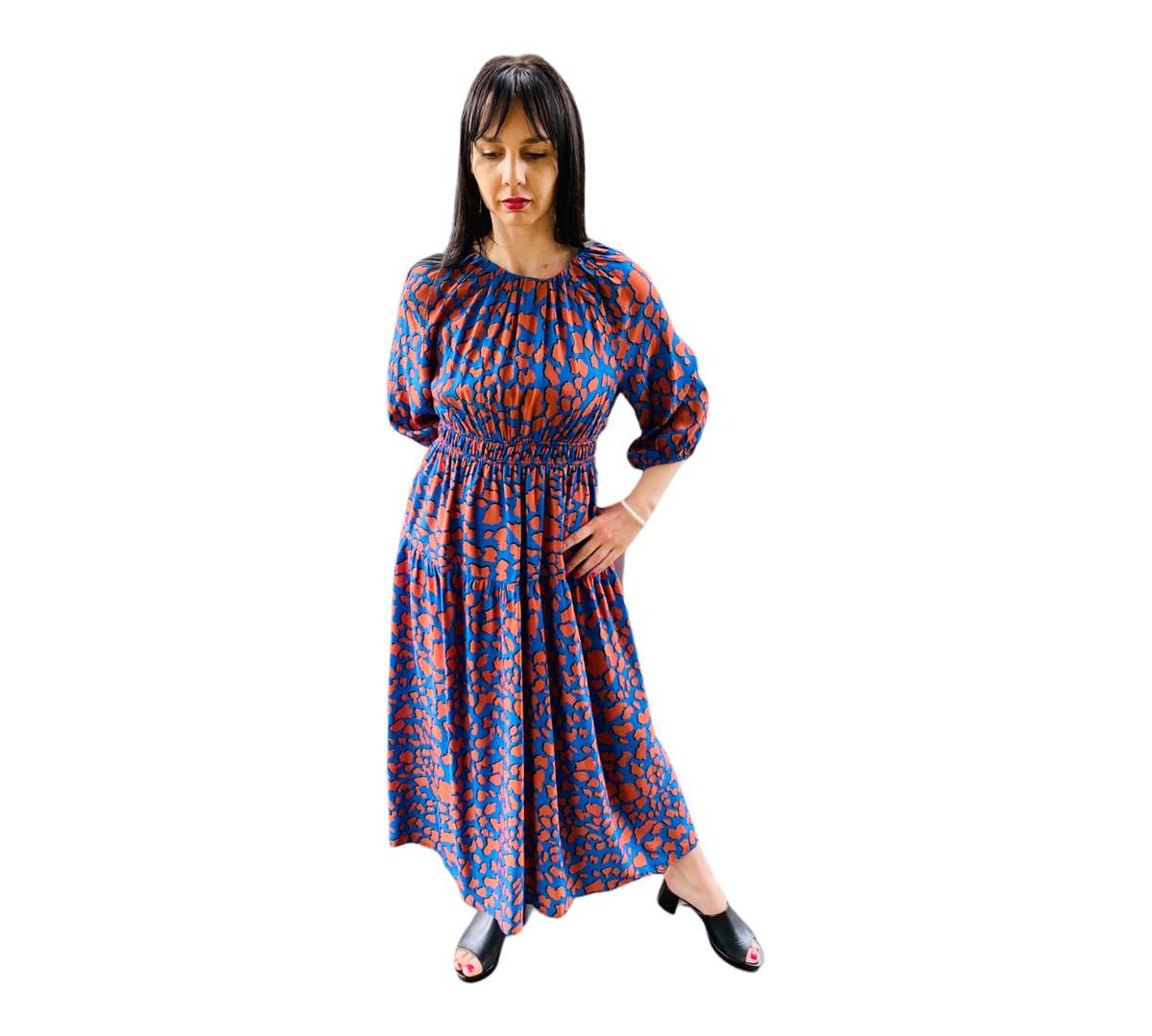 BEATA Design Studio Elenore Dress - Blue/Brown | Garmentory
