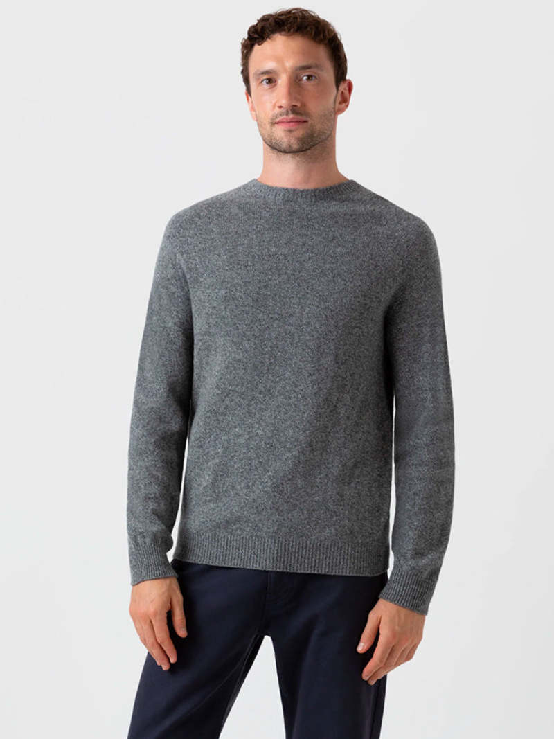 Sunspel Lambswool Crew Neck Jumper Mid Grey Melange Garmentory