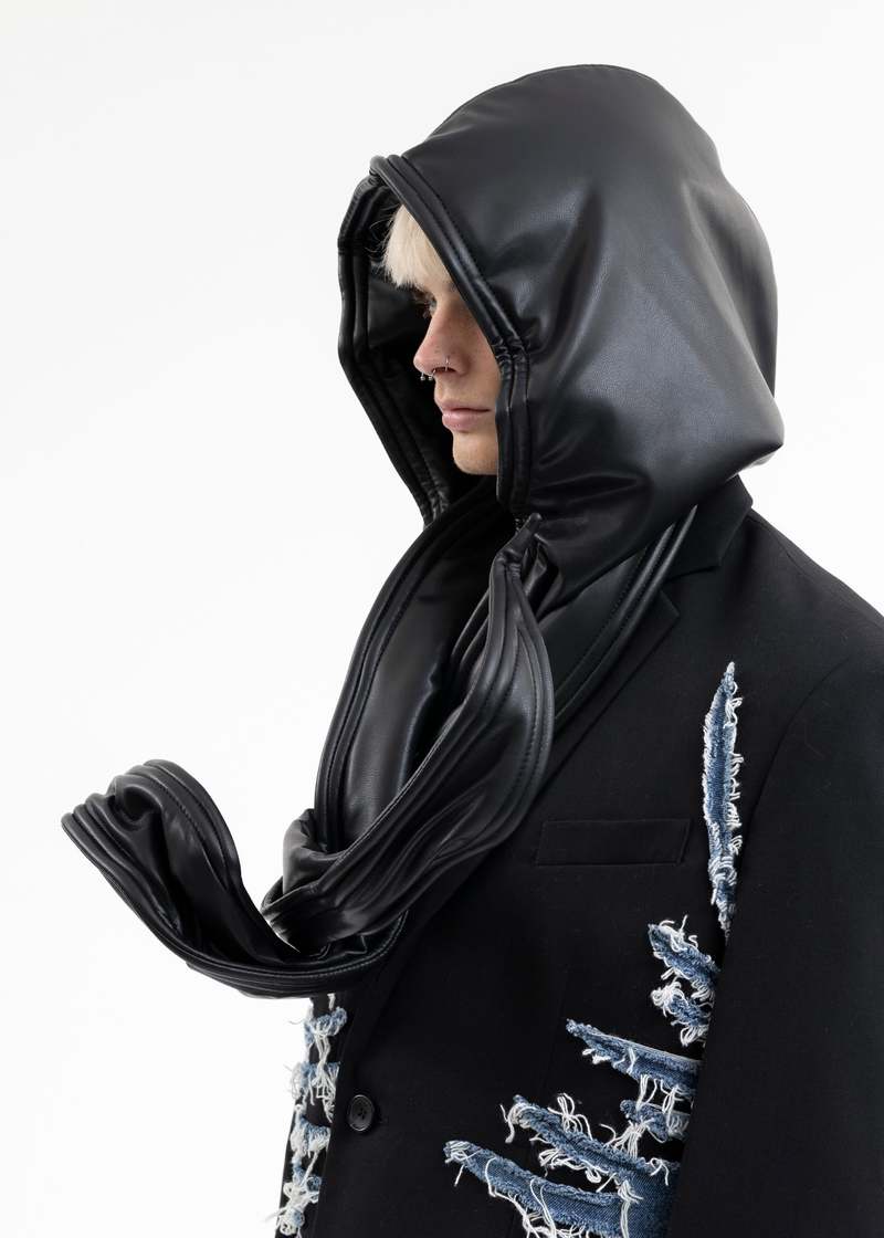 BLACK WIRE LEATHER HOOD | Garmentory