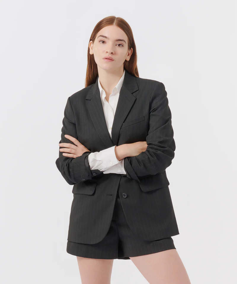 ATM Pinstripe Twill Boyfriend Blazer Black Garmentory