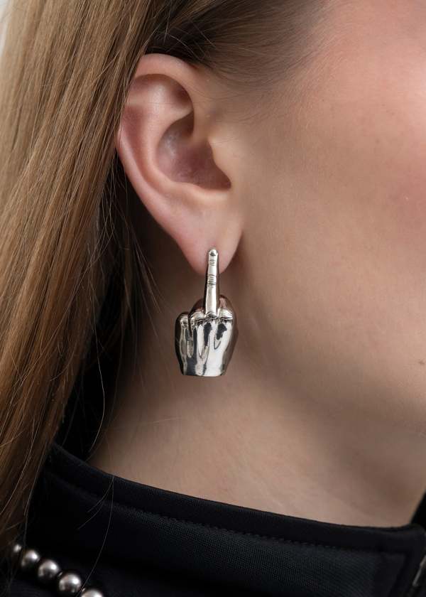 Y/project Single Mini Fuck U Single Earring - Silver | Garmentory