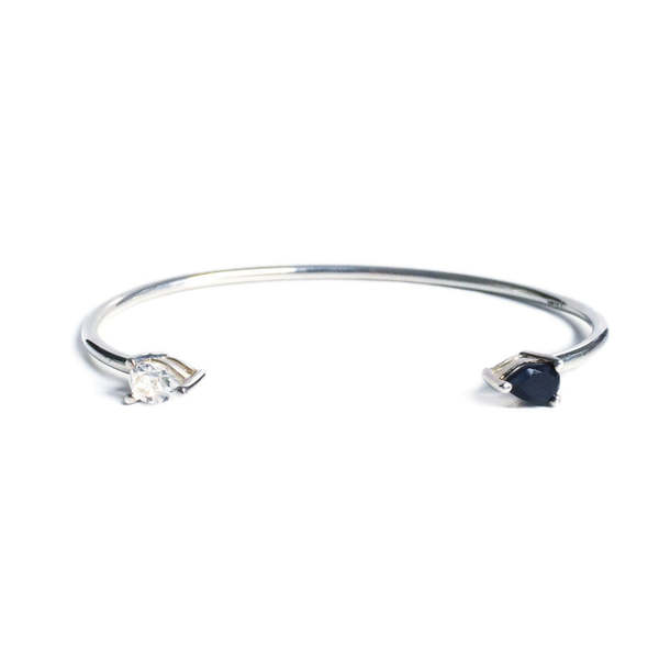 Tarin Thomas MADISON CUFF - silver with white topaz/black onyx