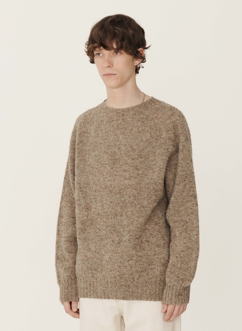 YMC Earth Suedehead Brushed Wool Crew Neck Knit Natural Garmentory